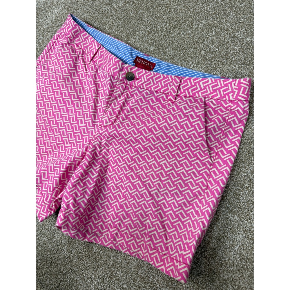 Merona Pink Shorts Geometric Greek Key Chino Womens 12 Cotton Preppy Summer